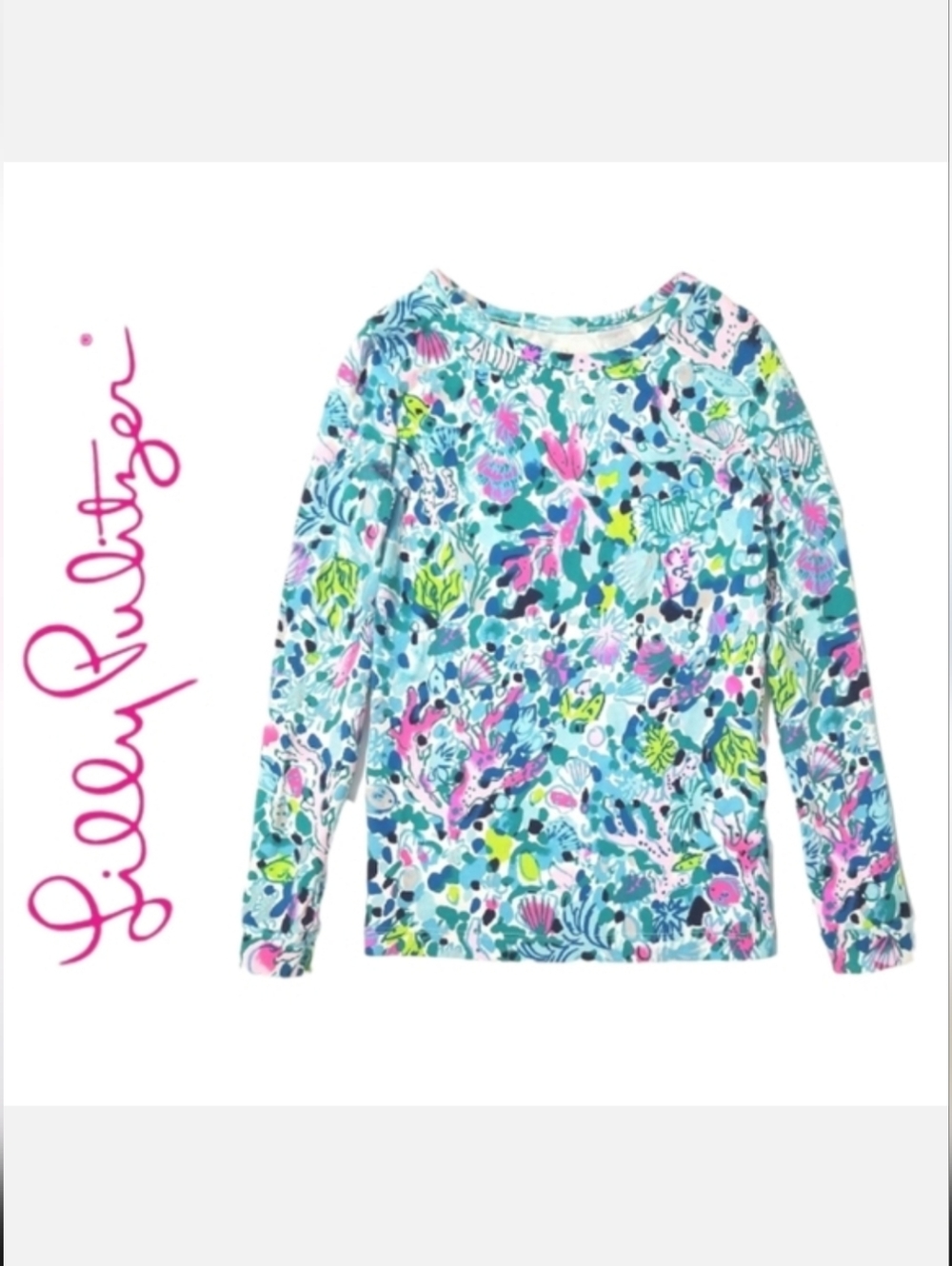 LILLY PULITZER Sammy Long Sleeve Pajama Top Blue Multi Dive Bar Sz 6